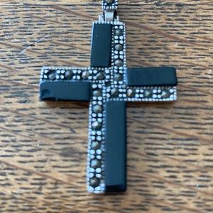 925 Onyx and Marcasite Cross Pendant